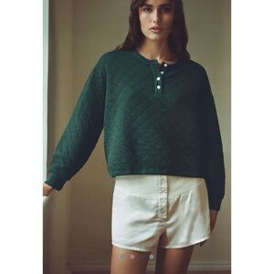 THE GREAT. Quilted Henley Pajama Sweatshirt Pine Size 2